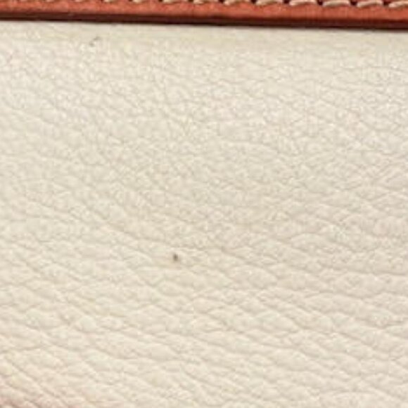 Dooney & Bourke Vintage  Pebbled Leather Satchel Tote | White Tan Trim Large Bag - Picture 12 of 14
